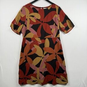 Roolee Feeling Groovy Floral Dress Black Orange Dusty Pink Fall Colors Large NEW